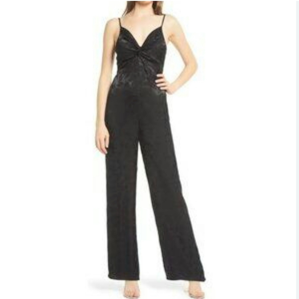 NWT Nordstrom NSR Molli Jacquard Black Jumpsuit V Neck S